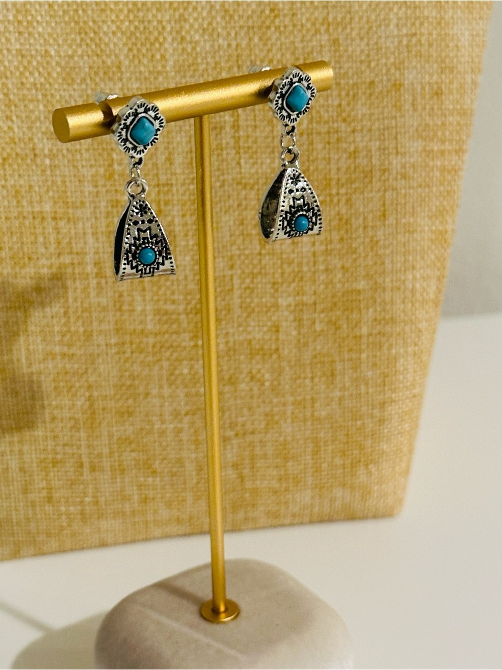 Fashion Jewelry Turquoise Accent Silver-Tone Drop Earrings